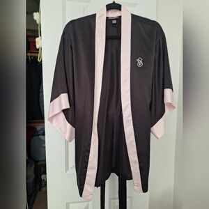 Victoria's Secret Black Kimono Robe With Pink Trim One Size Like New Condition